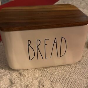 Rae Dunn White Bread Box with Wooden Lid